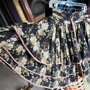 VINTAGE ARTKA HIGH WAISTED DRAWSTRING RUFFLED FULL FLORAL SKIRT S M L